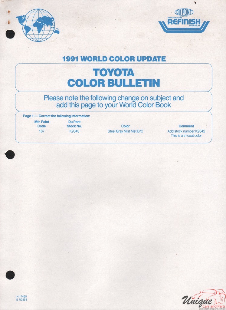1991 Toyota Paint Charts DuPont 5